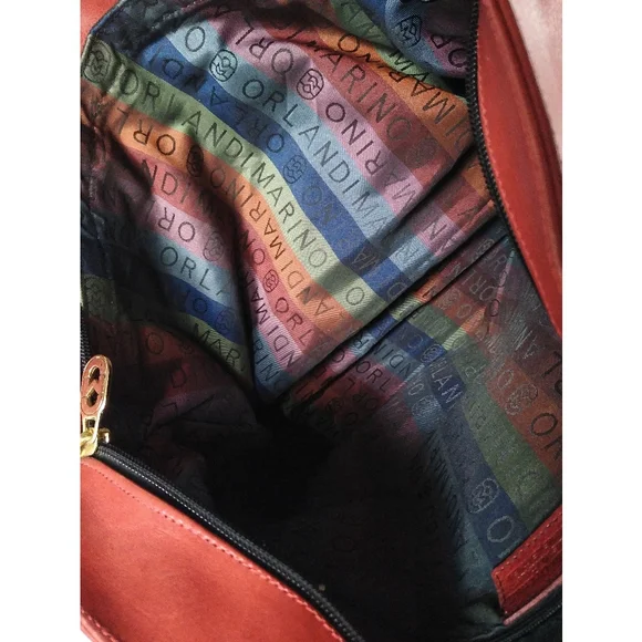 Vintage Marino Orlandi Italian Red Leather Embossed Floral Shoulder Bag - Picture 9 of 14